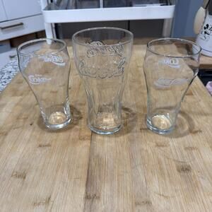 VTG Coca-Cola 3 Clear Glasses Soda Fountain Advertising Collectible 6” & 6.75” *